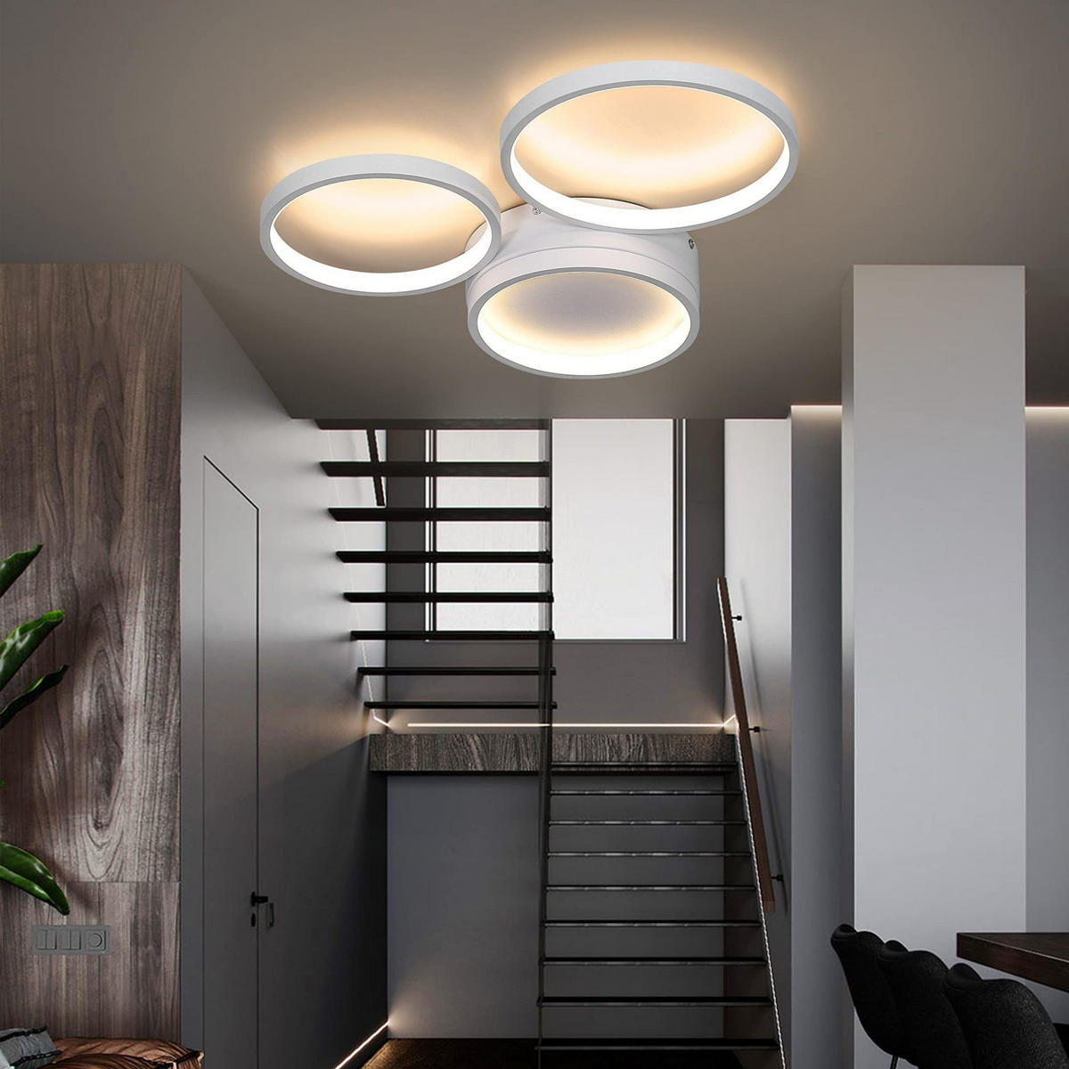 LED-DECKENLEUCHTE Dreiring 44/36/6 cm - Weiß, Metall (44/36/6cm) - Nettlife