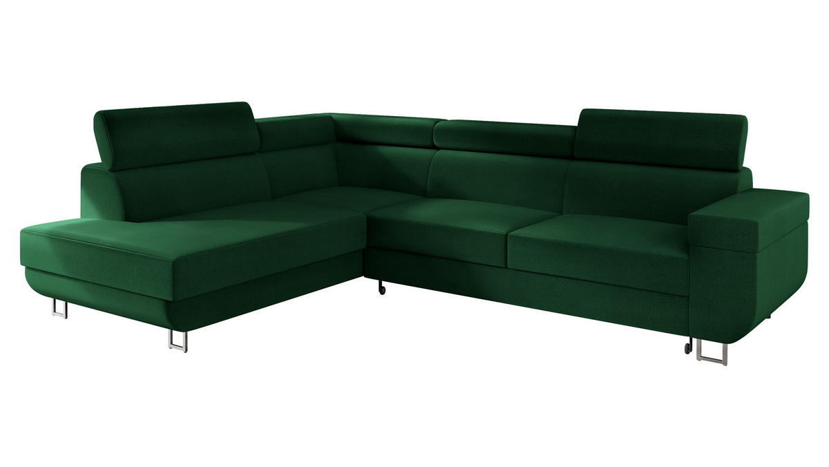 ECKSOFA Fonti, Seite: Links - Dunkelgrün, Holz/Textil (253/188cm) - MIRJAN24