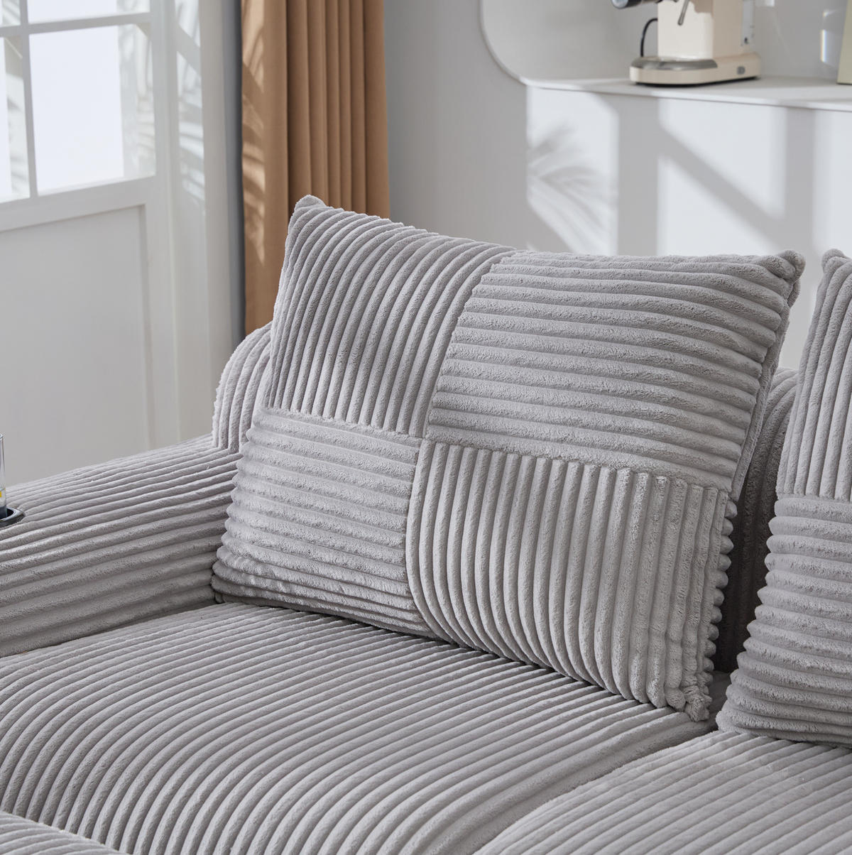 SOFA modular 3-Sitzer Cord Light Gray mit 2 Hockern - Hellgrau, Kunststoff (174/80/268.1cm) - Meubliv