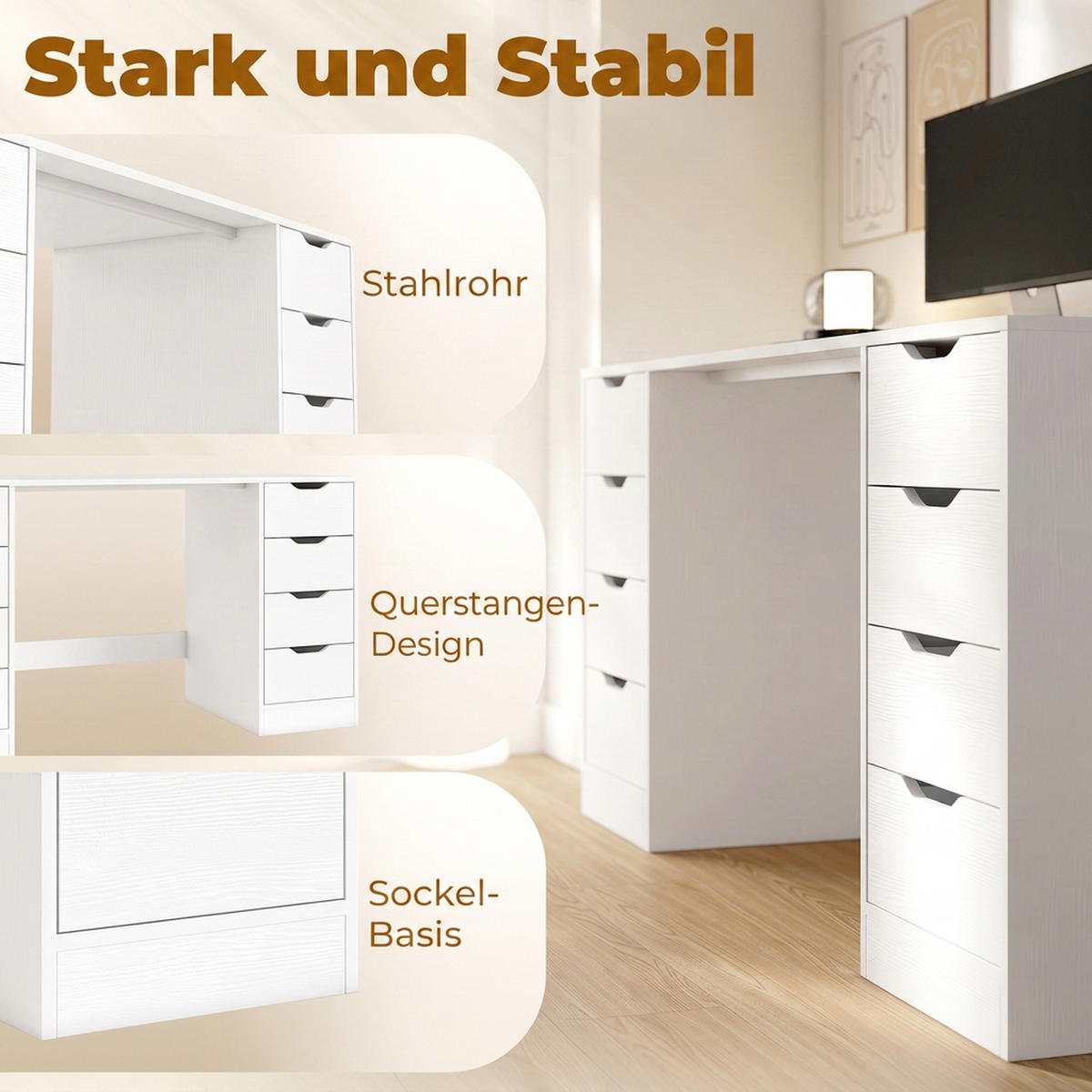 SCHREIBTISCH Spanplatte MDF Weiß - Weiß, Holzwerkstoff (140/53/75cm) - HOMCOM