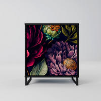 SIDEBOARD BLOOMING ELEGANCE, Schwarz, 57,5x42x67,5 cm, Schwarze Metall-Rahmenfüße - Multicolor/Schwarz, Holzwerkstoff/Metall (57.5/67.5/42cm) - SpaceRebels