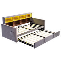 AUSZIEHBETT 90/190 cm DE-02118, in Dunkelgrau, mit LED, Steckdosen und Staufächern - Dunkelgrau, Metall (90/190cm) - ComfortXL