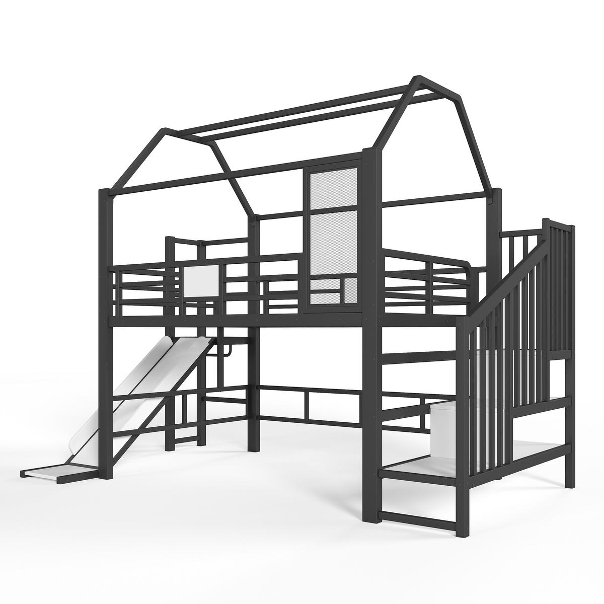 HOCHBETT 140/200 cm Hausform mit Rutsche und LED, DE-41963, in Schwarz - Schwarz, Metall (140/200cm) - ComfortXL