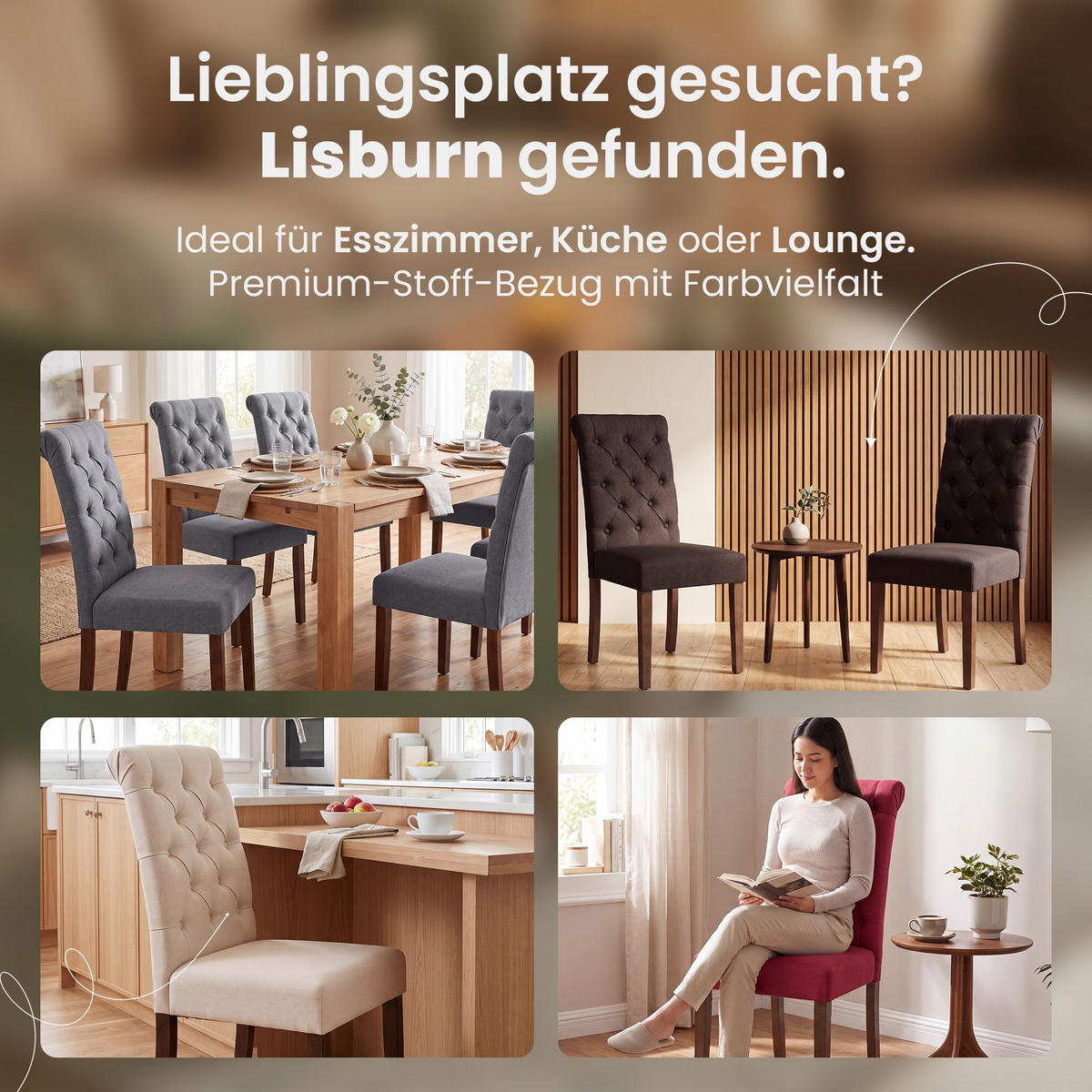 STUHL Stoff taupe - Taupe/Walnussfarben, Holz/Textil (45/98/63cm) - CLP