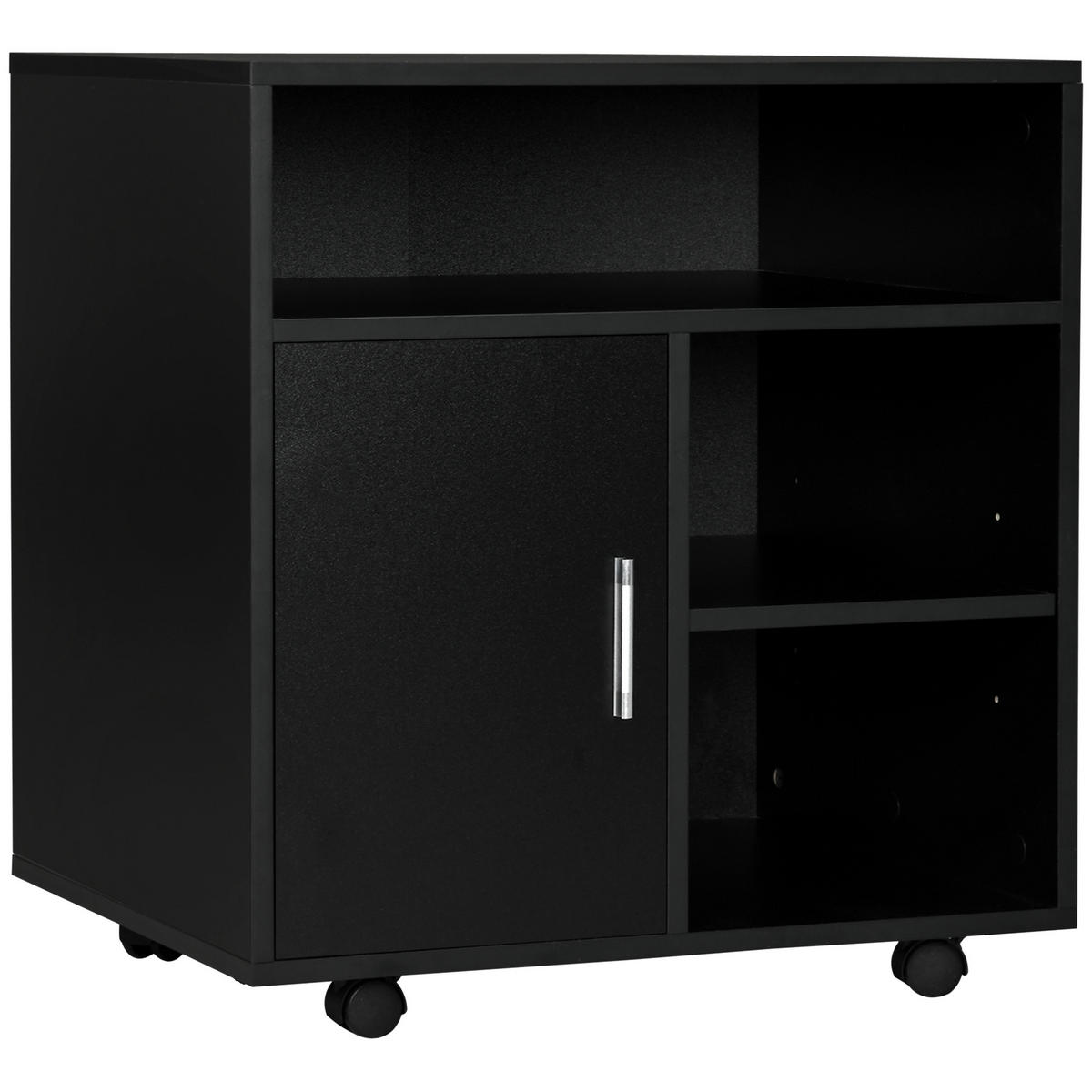 ROLLCONTAINER DE-14527 mit Schrank und 3 offenen Fächern Schwarz - Schwarz, Holzwerkstoff (50/65/60cm) - ComfortXL