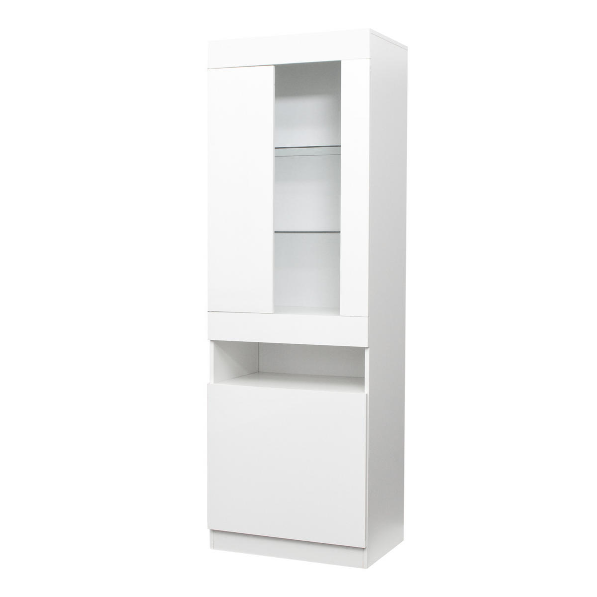 VITRINE, Weiß Hochglanzfront mit 16-Farben USB-LED, 2 Glasböden, 50/40/180 cm, Weiß - Weiß, Holzwerkstoff (40/180/50cm) - Modfu