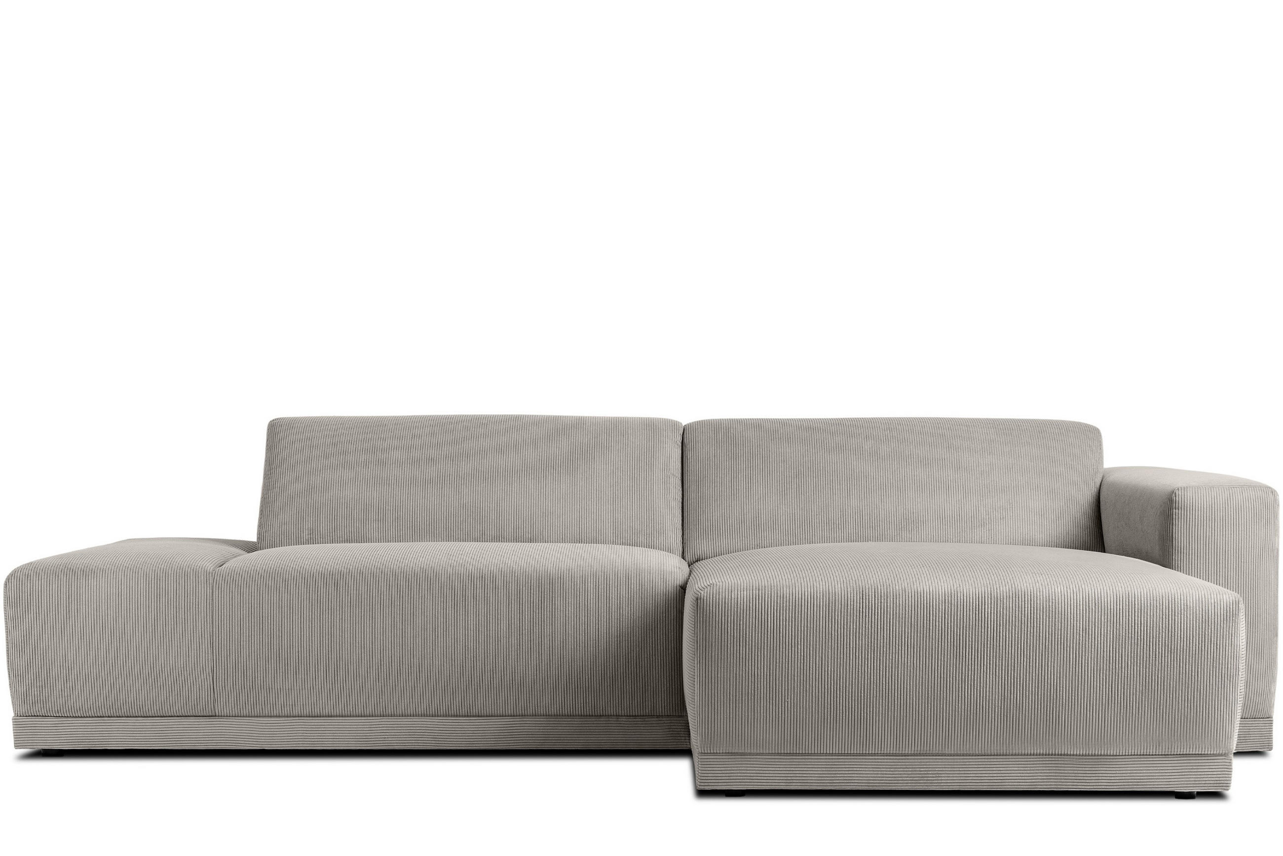 ECKSOFA-RECHTS MUDI in moderner Optik mit hochwertigem Kaltschaum, Cord-Stoff, hellgrau - Hellgrau/Schwarz, Textil (280/160cm) - KONSIMO®