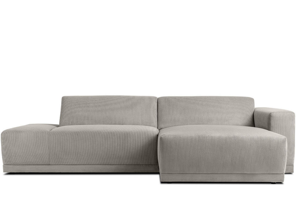 ECKSOFA-RECHTS MUDI in moderner Optik mit hochwertigem Kaltschaum, Cord-Stoff, hellgrau - Hellgrau/Schwarz, Textil (280/160cm) - KONSIMO®