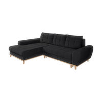 ECKSOFA im Scandi-Stil, Schlaffunktion, Bettkasten B268/T175/H86 cm, Ottomane links, Liegefl. 128x209 cm, Bouclé Chenille Stoff in Anthrazit / 21012 - Eichefarben/Anthrazit, Holz/Textil (268/175cm) - luma-home