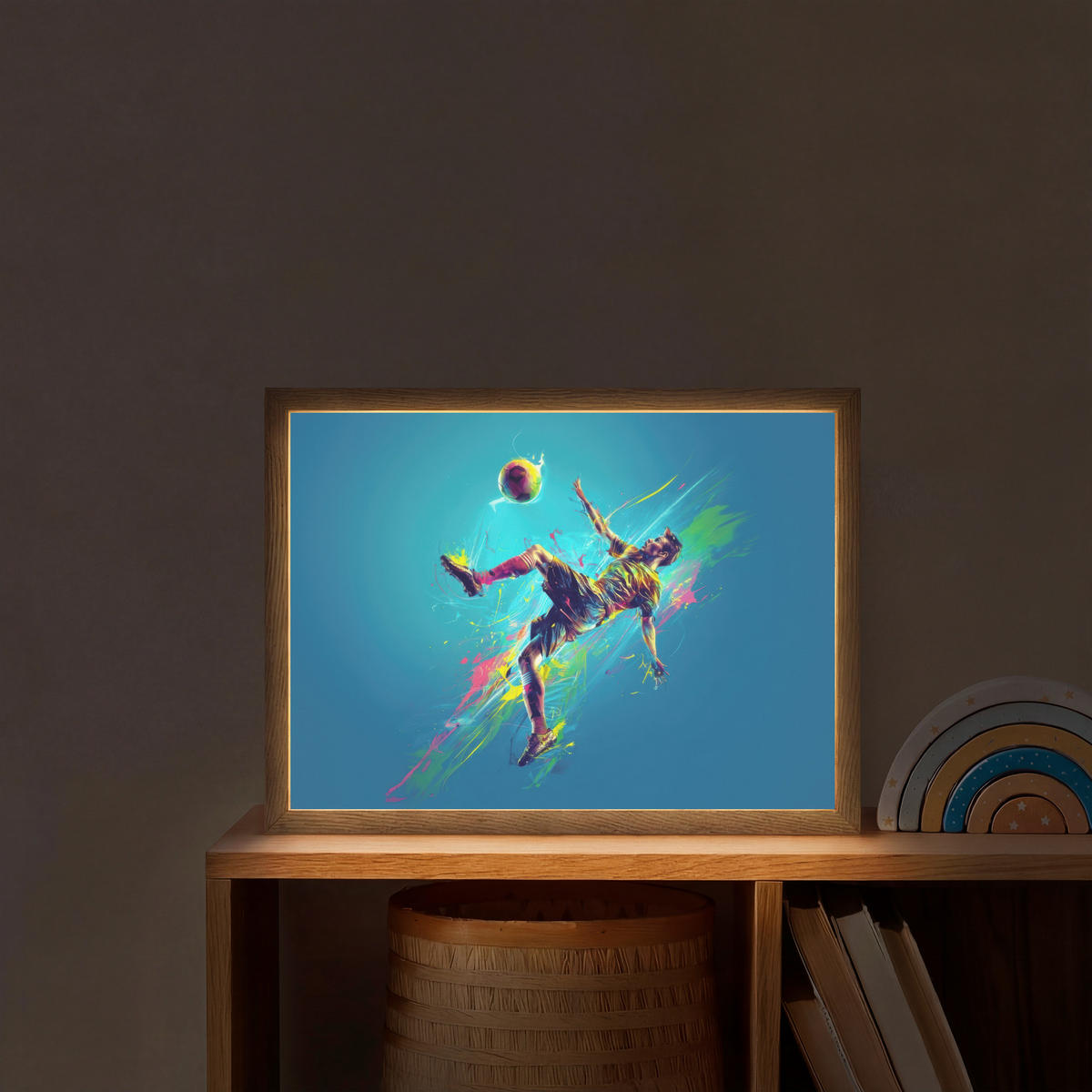 NACHTTISCHLAMPE MIT AKKU Fußballer - Farbspritzer - Farbenfroh - Ball 40x30 cm - Blau, Holzwerkstoff (8/40/30cm) - OnlyWow