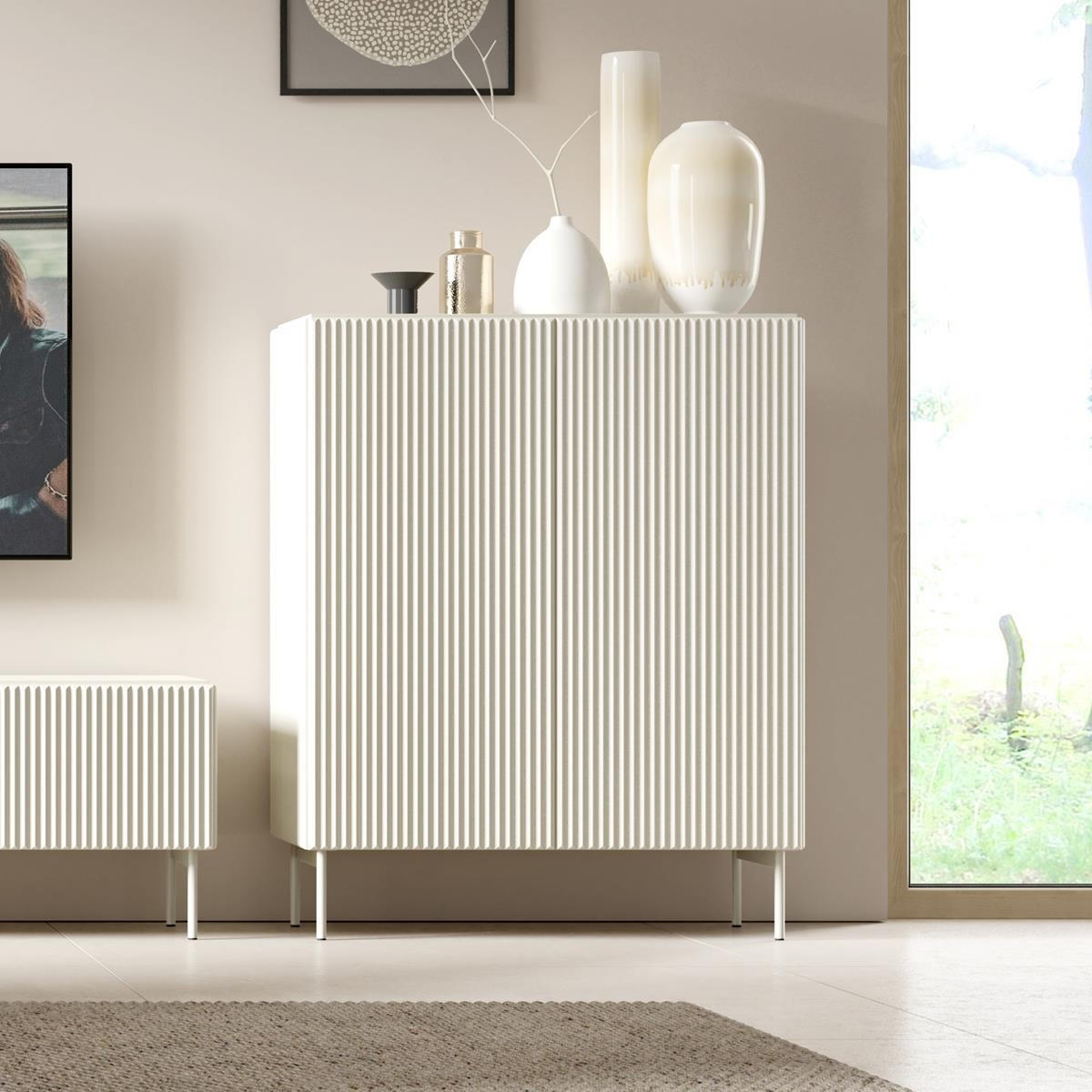 HIGHBOARD Tutti Kaschmir, Hochkommode - Kaschmir, Holzwerkstoff/Metall (99/123/40cm) - Bettso