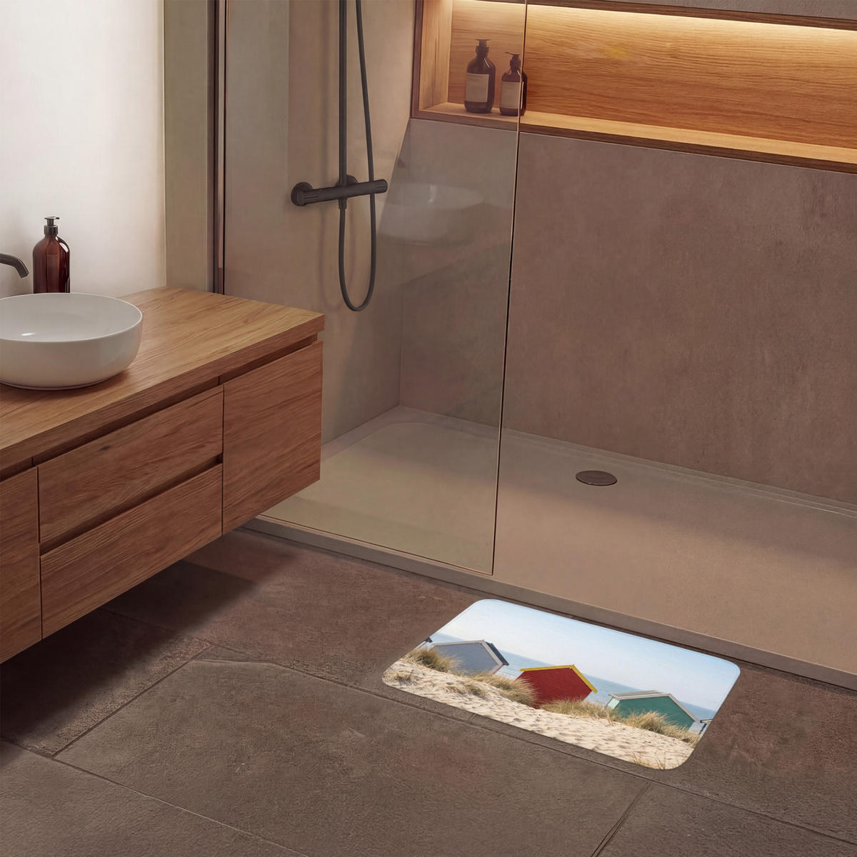 KOUPELNOVÁ PŘEDLOŽKA Pláž - Chaty - Barevné - Duny 60x40 cm - různobarevná, textil/plast (60/40cm) - OnlyWow