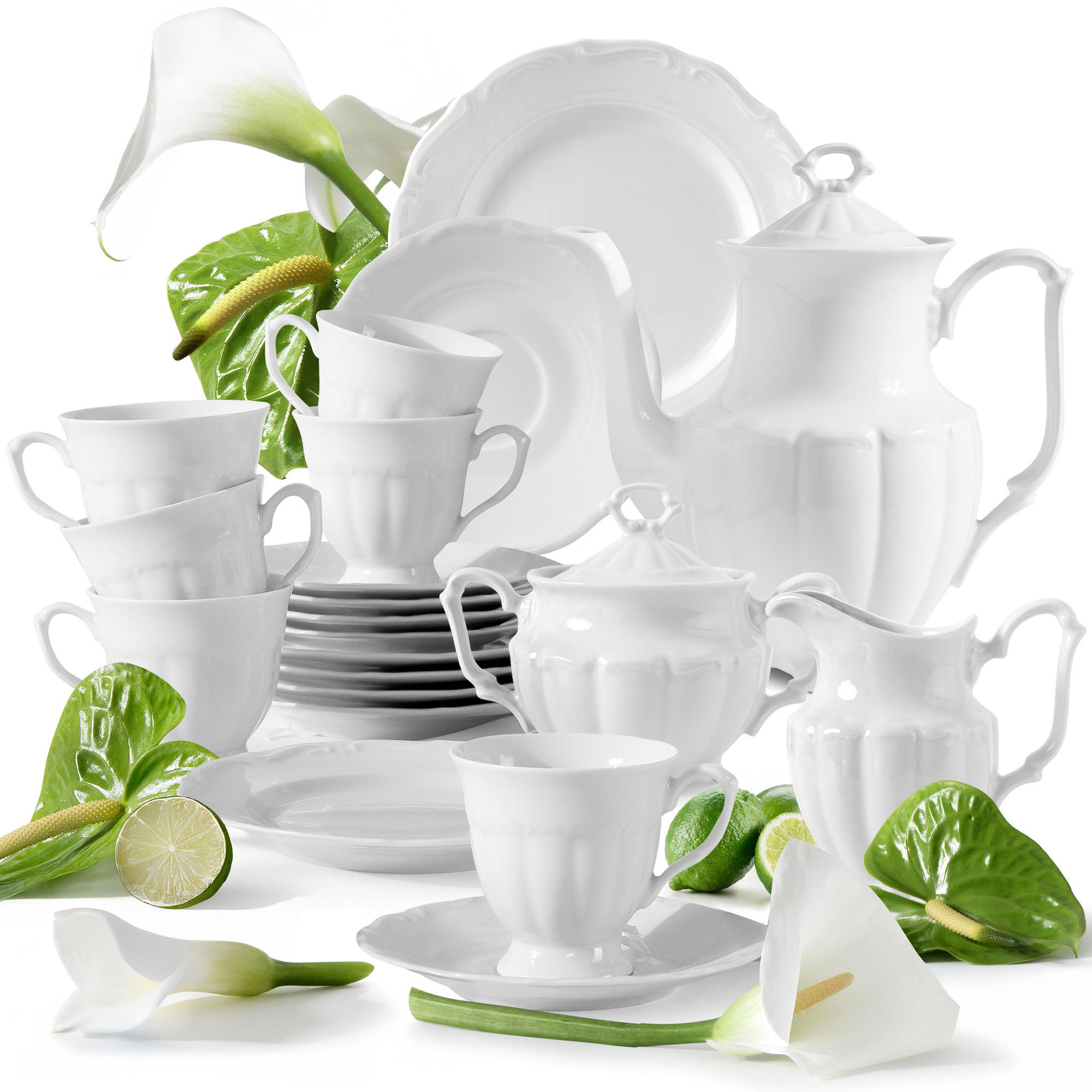 KAFFEESERVICE Chodziez MARIA TERESA 21-tlg - Weiß, Keramik (8/8/8cm) - KONSIMO®