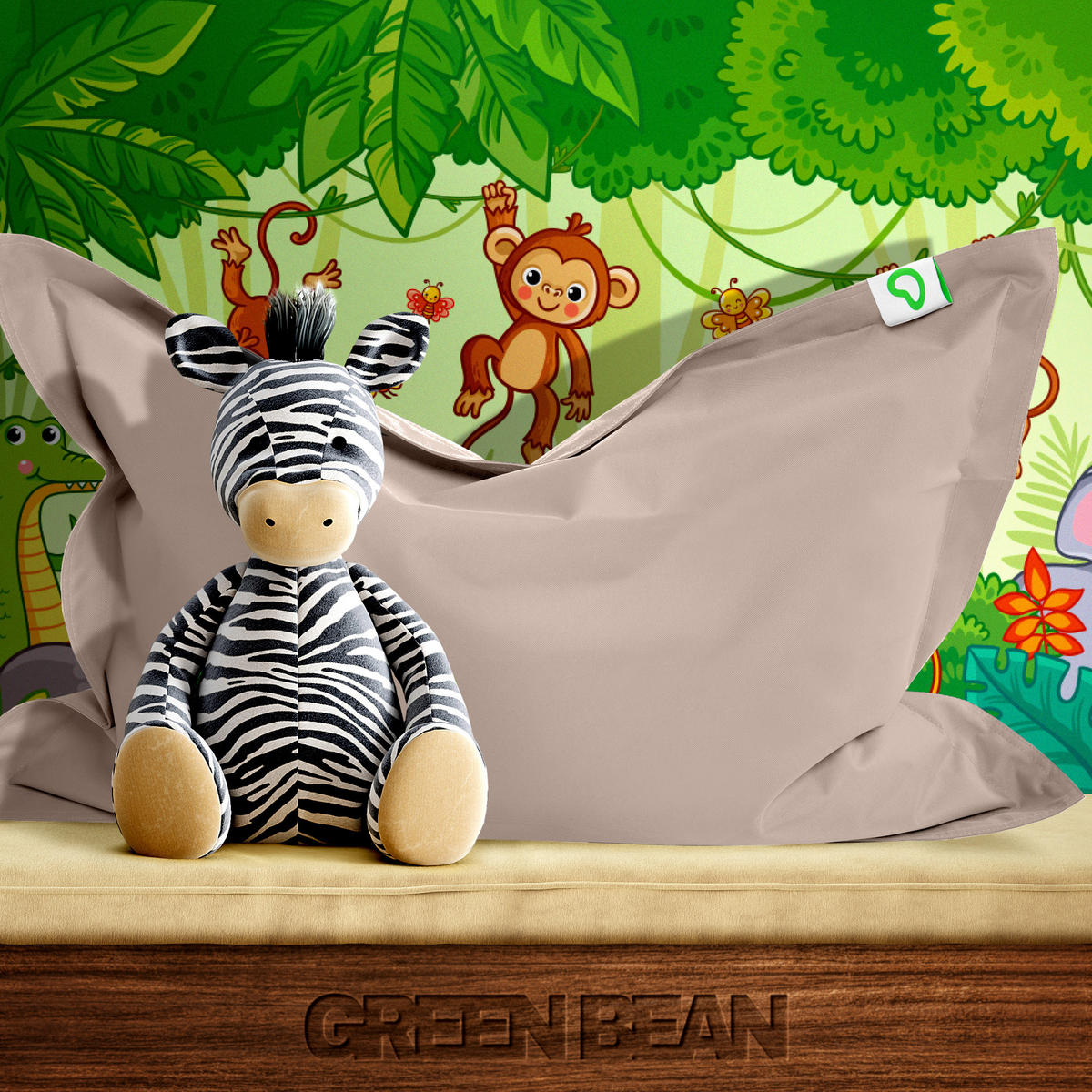 KINDER-SITZSACK 70x100cm - 70 Liter - Beige/Grau, Textil (70/10/100cm) - Green Bean