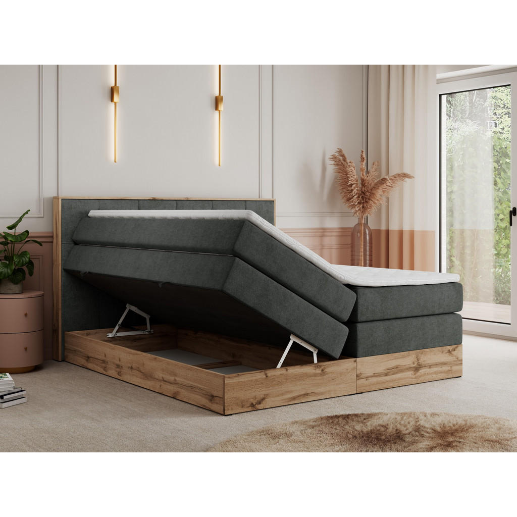 Thumbnail - MKS Boxspringbett, Dunkelgrau, Textil, 2-Sitzer, H4, Rechteckig, 180x200 cm, Schlafzimmer, Betten, Boxspringbetten