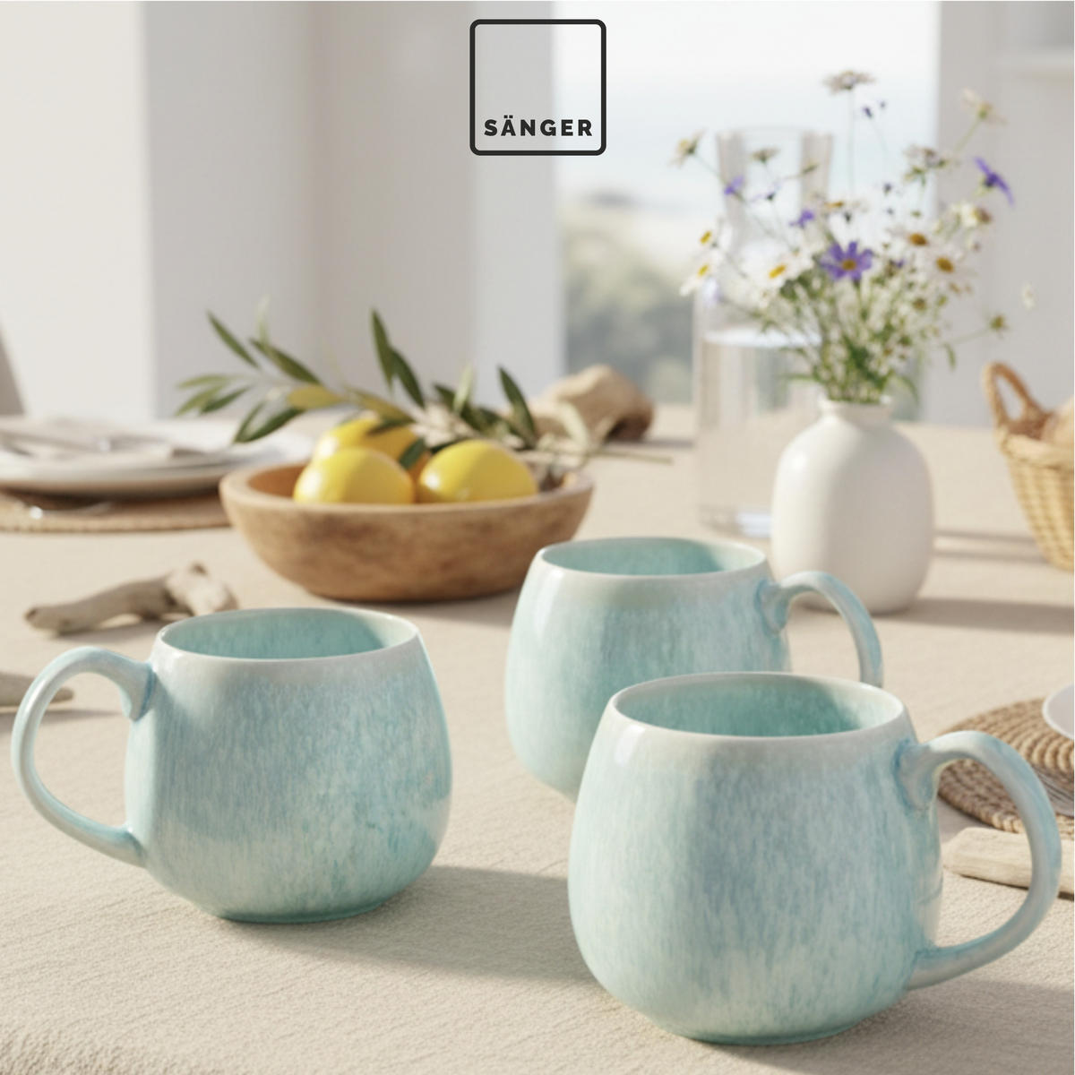 KAFFEEBECHER Set Paros 4 teilig - Türkis, Stein (0.3L) - Sänger