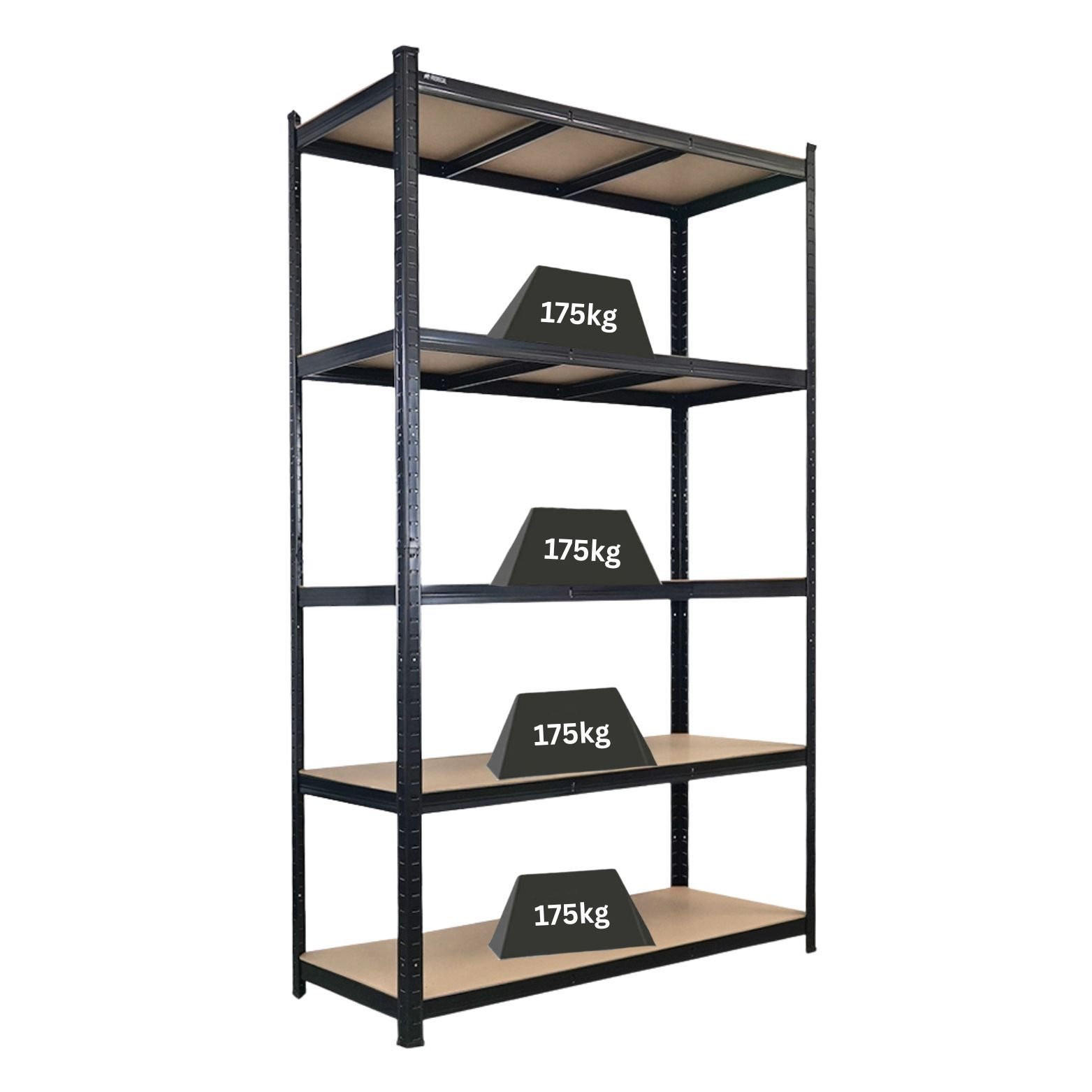SCHWERLASTREGAL Giant Ragnar für Gesamtlast 875kg 200x120x50 5 MDF-Platten-Ebenen Schwarz - Schwarz, Metall (120/200/50cm) - PROREGAL