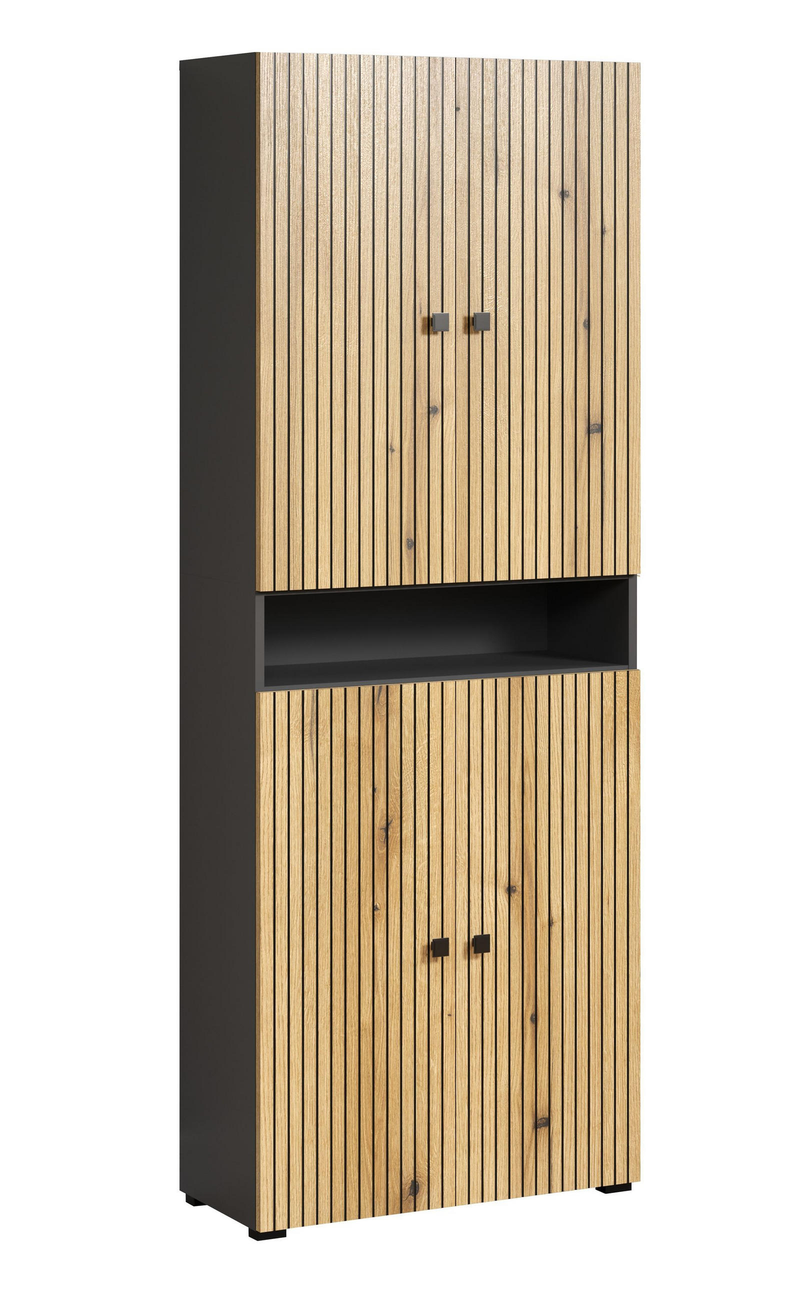 BADEZIMMERSÄULE mit Rillen, 4 Türen und 1 Fach - purebliss 70/31/186 cm - Eichefarben, Holzwerkstoff (70/188/31cm) - Trendteam