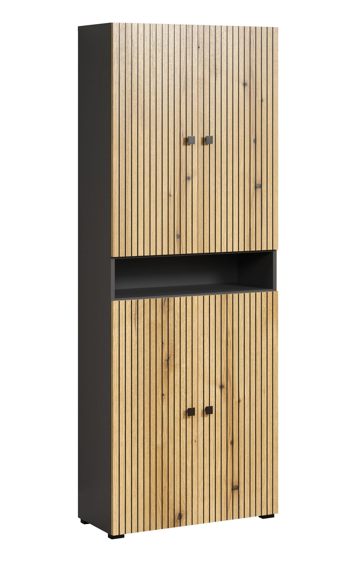 BADEZIMMERSÄULE mit Rillen, 4 Türen und 1 Fach - purebliss 70/31/186 cm - Eichefarben, Holzwerkstoff (70/188/31cm) - Trendteam