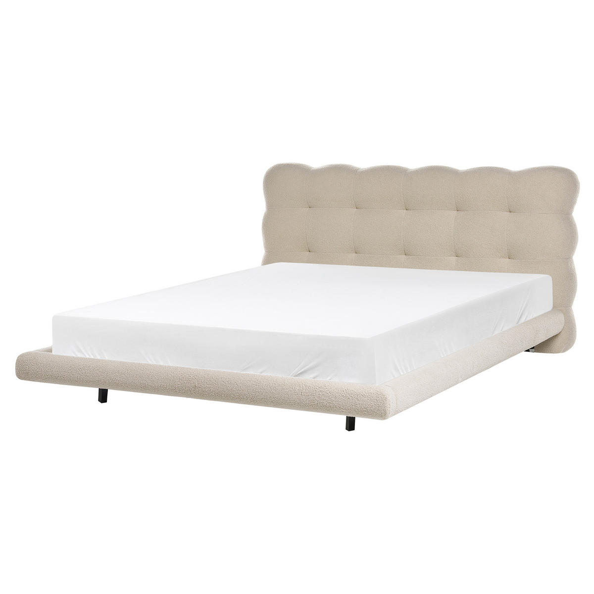 POSTELJA z letvenim dnom 160/200 bouclé bež Soulisse - črna/bež, tekstil (160/200cm) - Beliani