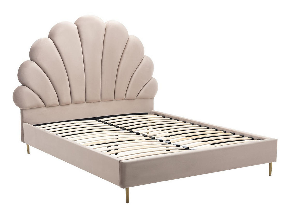 BETTRAHMEN - 2 Personen - samt - beige Livaya - Weiß, Textil/Metall (160/200cm) - Vente-Unique