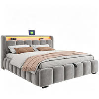 BOXBETT 180/200 mit LED/USB-C, Samt, Grau - Grau, Holz (180/200cm) - LVHOM