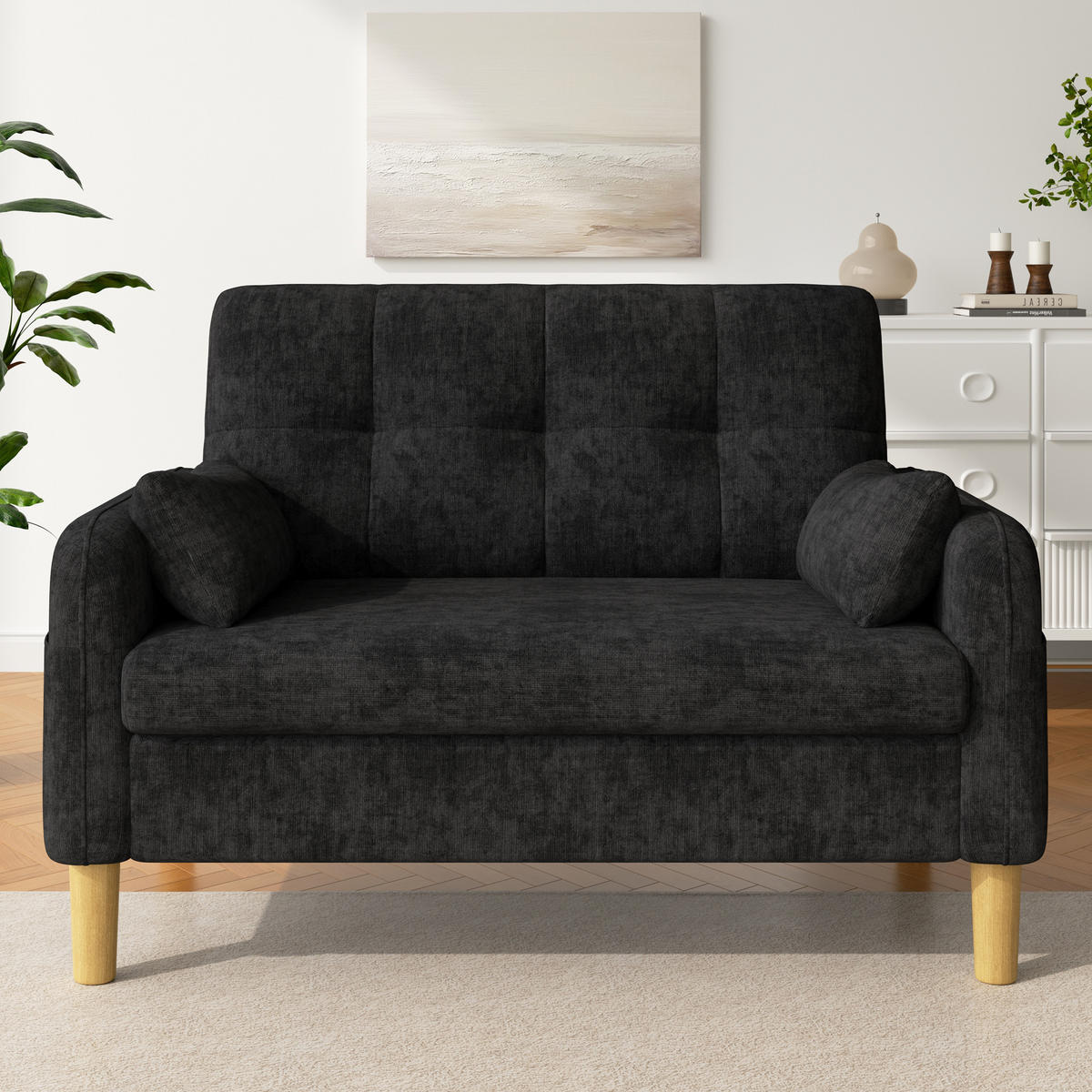 2-SITZER-SOFA Chenille mit Aufbewahrungstasche, DE-33242, Grau - Grau, Holzwerkstoff (119/85/78cm) - ComfortXL