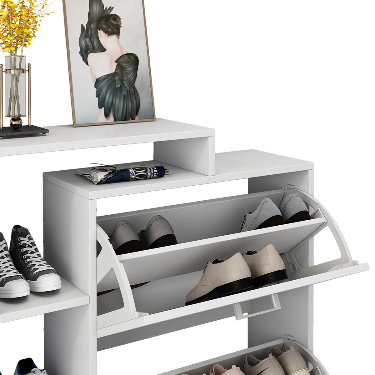SCHUHKIPPER Tobias Weiß 80 x 90 cm - Weiß, Holzwerkstoff (80/90/24.5cm) - Vicco