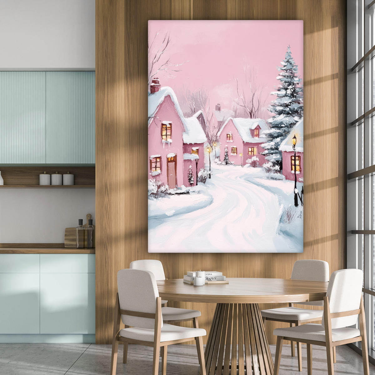 SLIKA NA PLATNU Božična vas 90x140 cm - starinsko roza, tekstil (90/140cm) - MuchoWow
