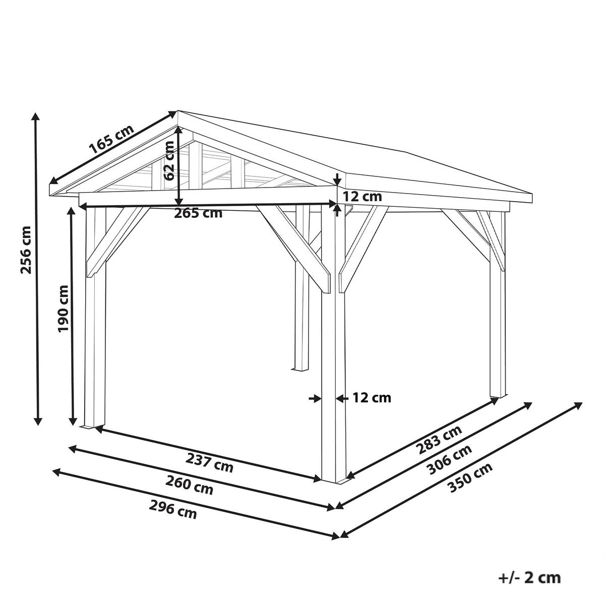 ZAHRADNÍ PAVILON Jedlové dřevo 296/350 cm Hnědý/Šedý Secchia - tmavě šedá/hnědá, dřevo (296/256/350cm) - Beliani