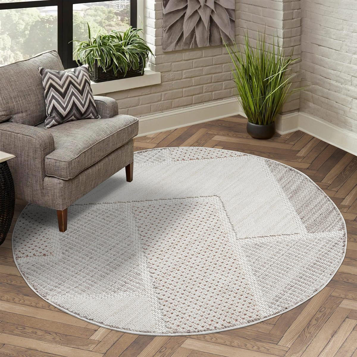 KURZFLOR-TEPPICH Lindo 8877 Terra 160x160 cm Rund - Creme, Textil (160/160cm) - carpet city