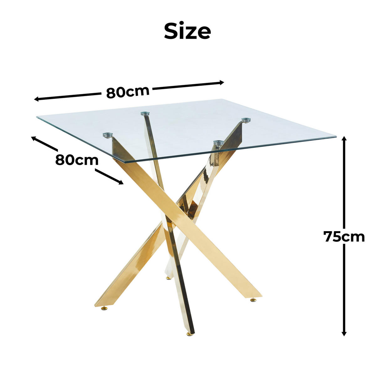 ESSTISCH 80/80/75 cm goldfarben aus Glas und Metall mit Kreuzgestell - Goldfarben, Metall (80/80/75cm) - OKWISH
