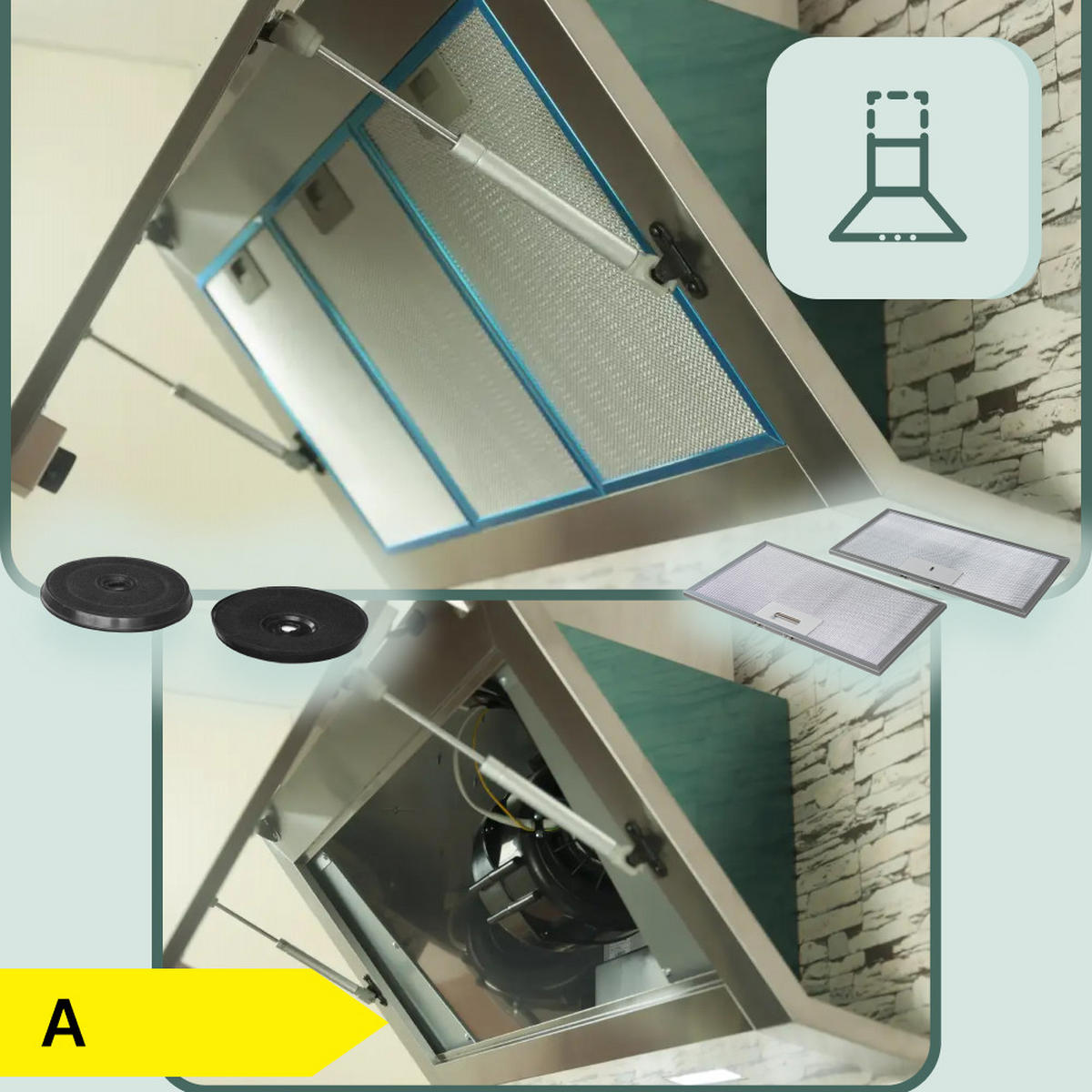 WANDHAUBE AT 9455 N Eco EDELSTAHL 90cm - Edelstahlfarben, Metall (90/88.8/46.5cm) - Kaiser Küchengeräte