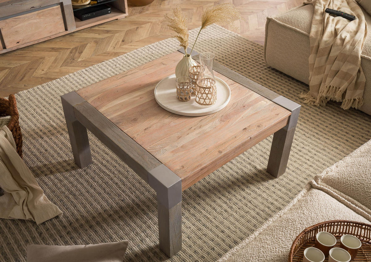 COUCHTISCH Akazie 85x85x45 beige lackiert Amsterdam #119 - Beige, Holz (85/85/45cm) - Massivmoebel24