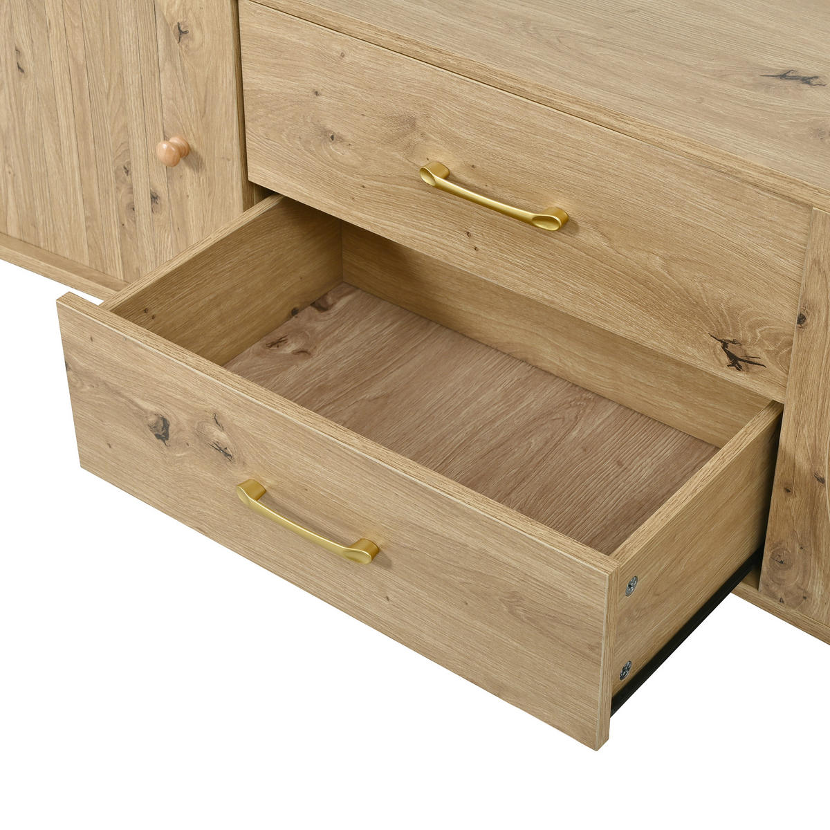LOWBOARD in Naturfarben TV-Schrank mit Schiebetüren und Schubladen, B170/T40/H55 - Naturfarben, Holzwerkstoff (160/55/36.5cm) - STILVORA