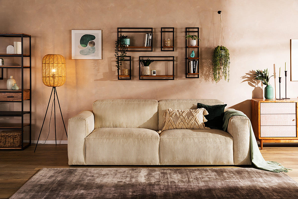 3-SITZER SOFA - Creme/Schwarz, Textil (240/75/96cm) - home24