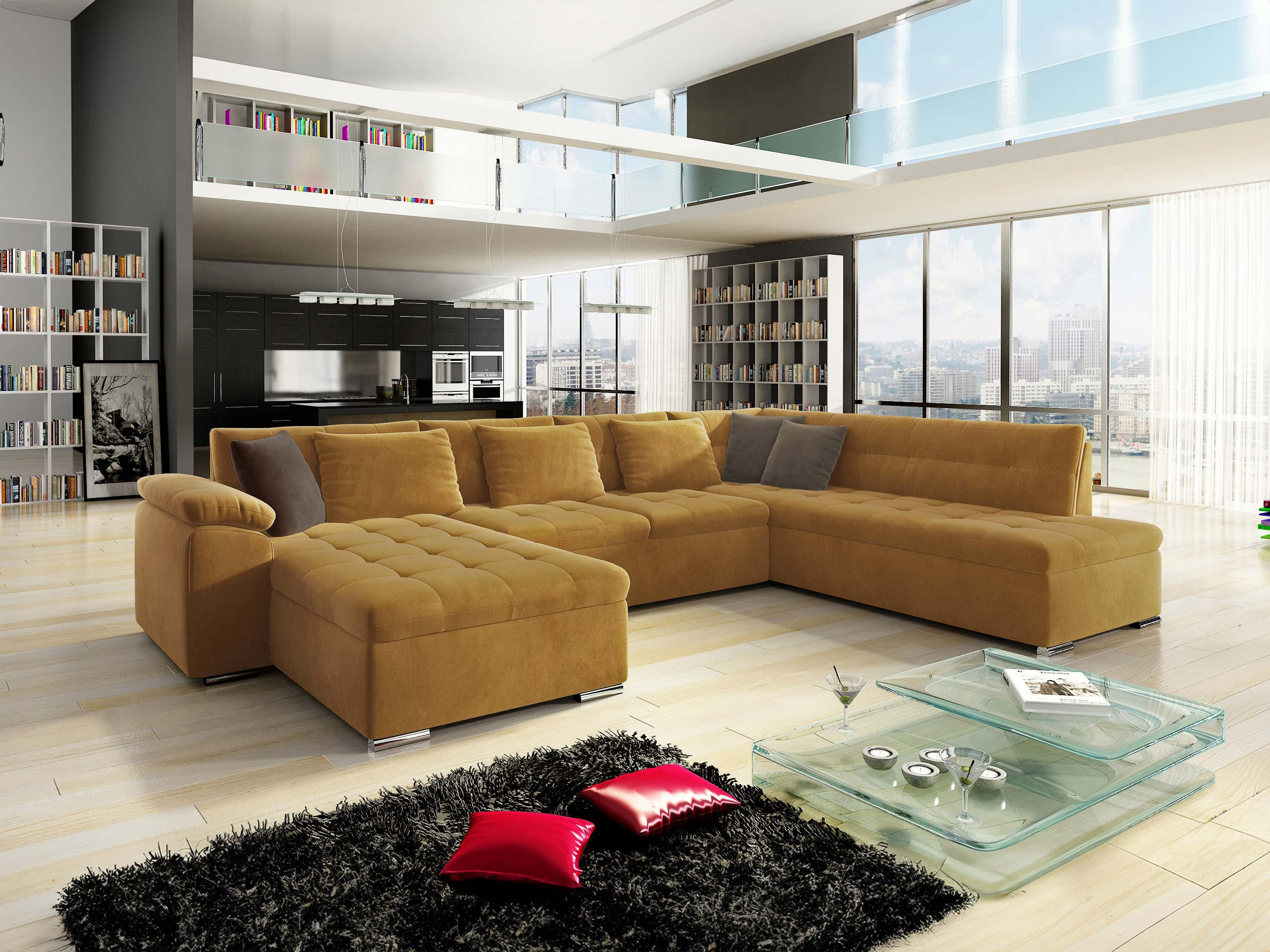WOHNLANDSCHAFT Niko Bis, Seite: Links - Gelb, Holz/Textil (348/76/205cm) - MIRJAN24