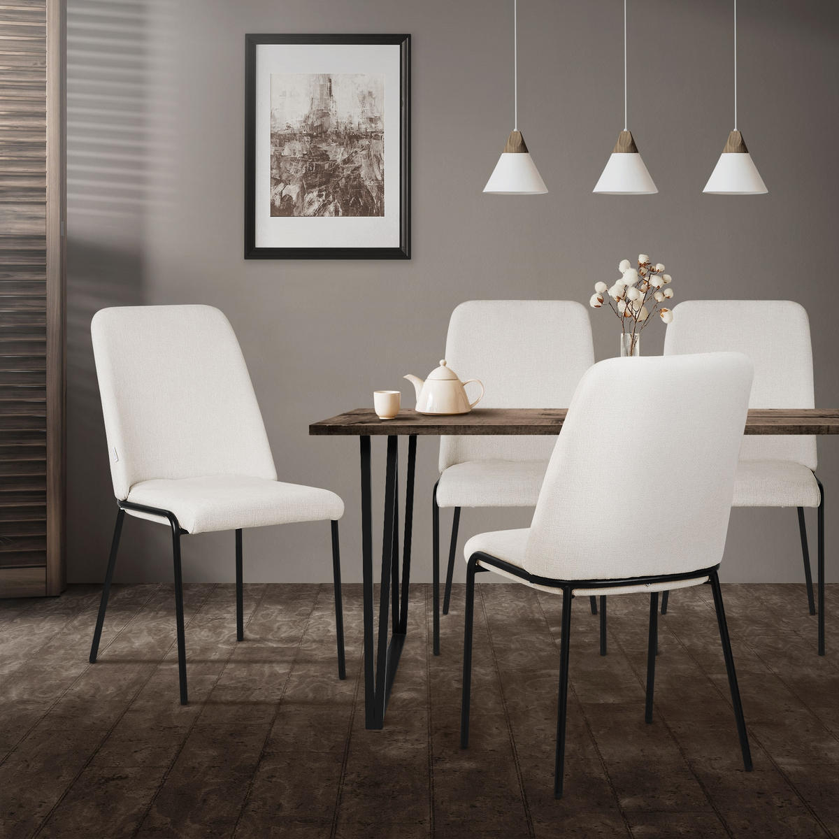 ESSZIMMERSTUHL 4er Set Beige aus Polyester - Beige/Schwarz, Textil/Metall (49/94/62cm) - ML-DESIGN