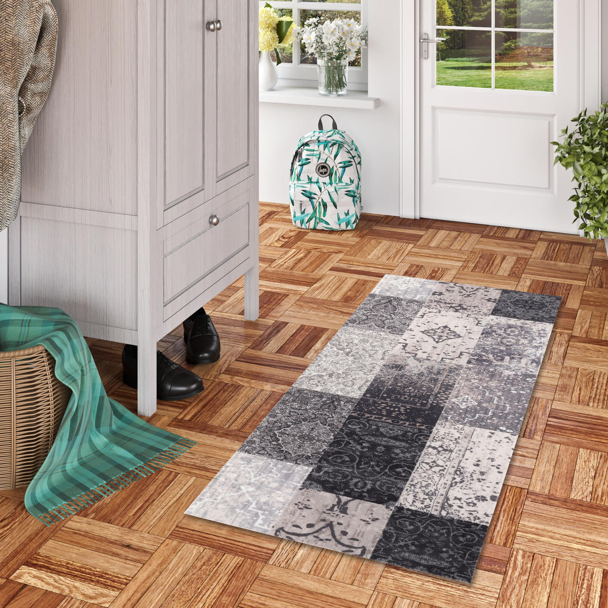 KÜCHENLÄUFER TEPPICH TRENDY PATCHWORK - Grau, Textil (45/145cm) - Pergamon