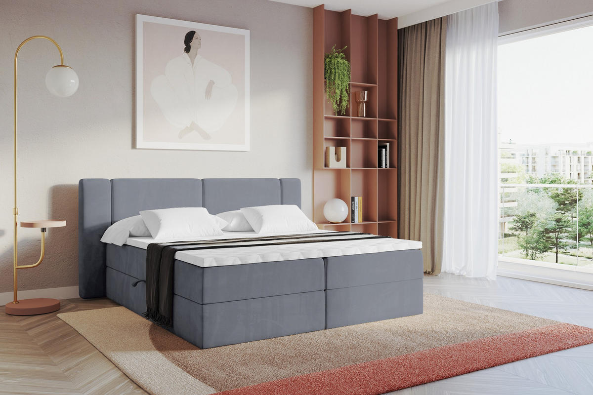 BOXBETT mit Matratze H3 - EVON - 140x200 cm Grau - Grau, Holzwerkstoff (140/200cm) - ALTDECOR