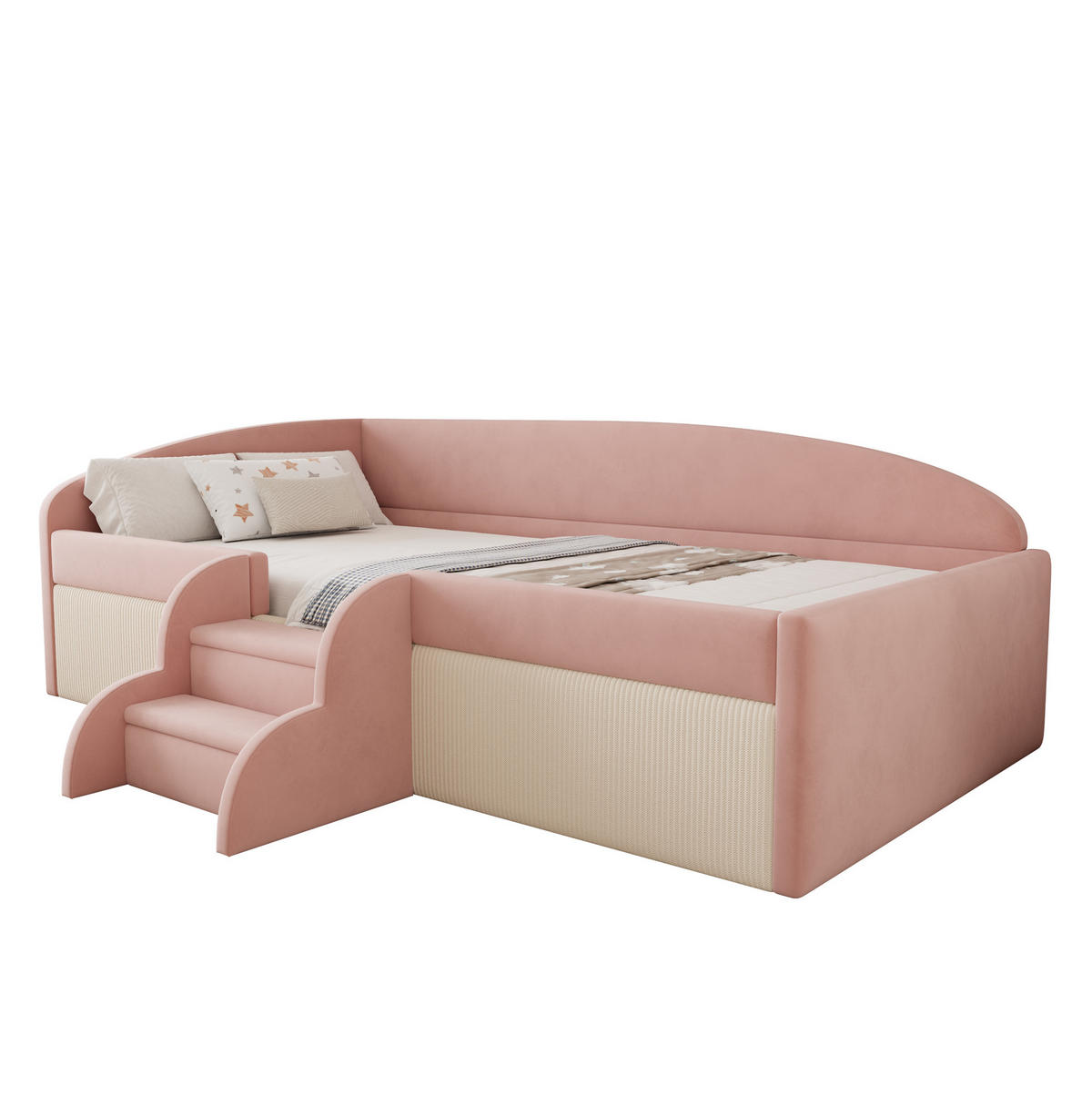 KINDERBETT 90/190 cm rosa-cremeweiß mit Sicherheitsdesign und Samtbezug - Pink, Textil (90/190cm) - OKWISH