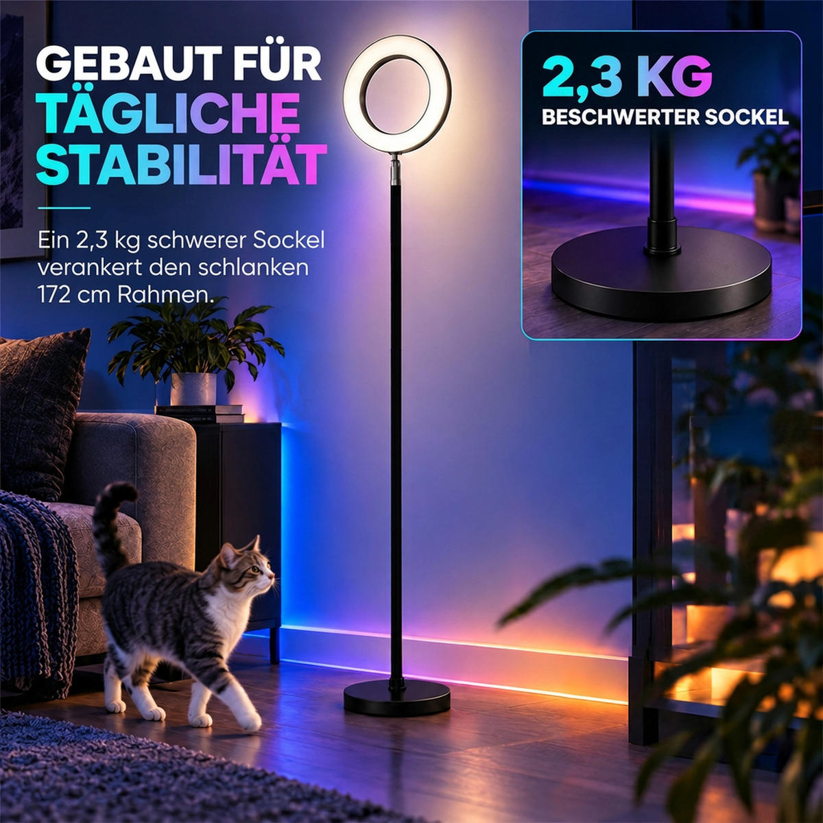 STEHLAMPE Stahl PC-Kunststoff Schwarz - Schwarz, Metall (25/25/172cm) - HOMCOM