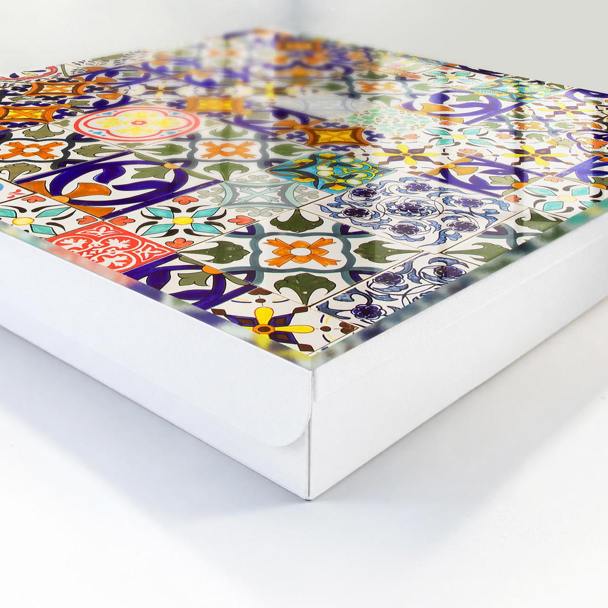 SCHLÜSSELBOX Weiß 30x30 cm – Türöffnung nach rechts - Bunte Fliesen - Blau, Metall (30/30/5cm) - TULUP
