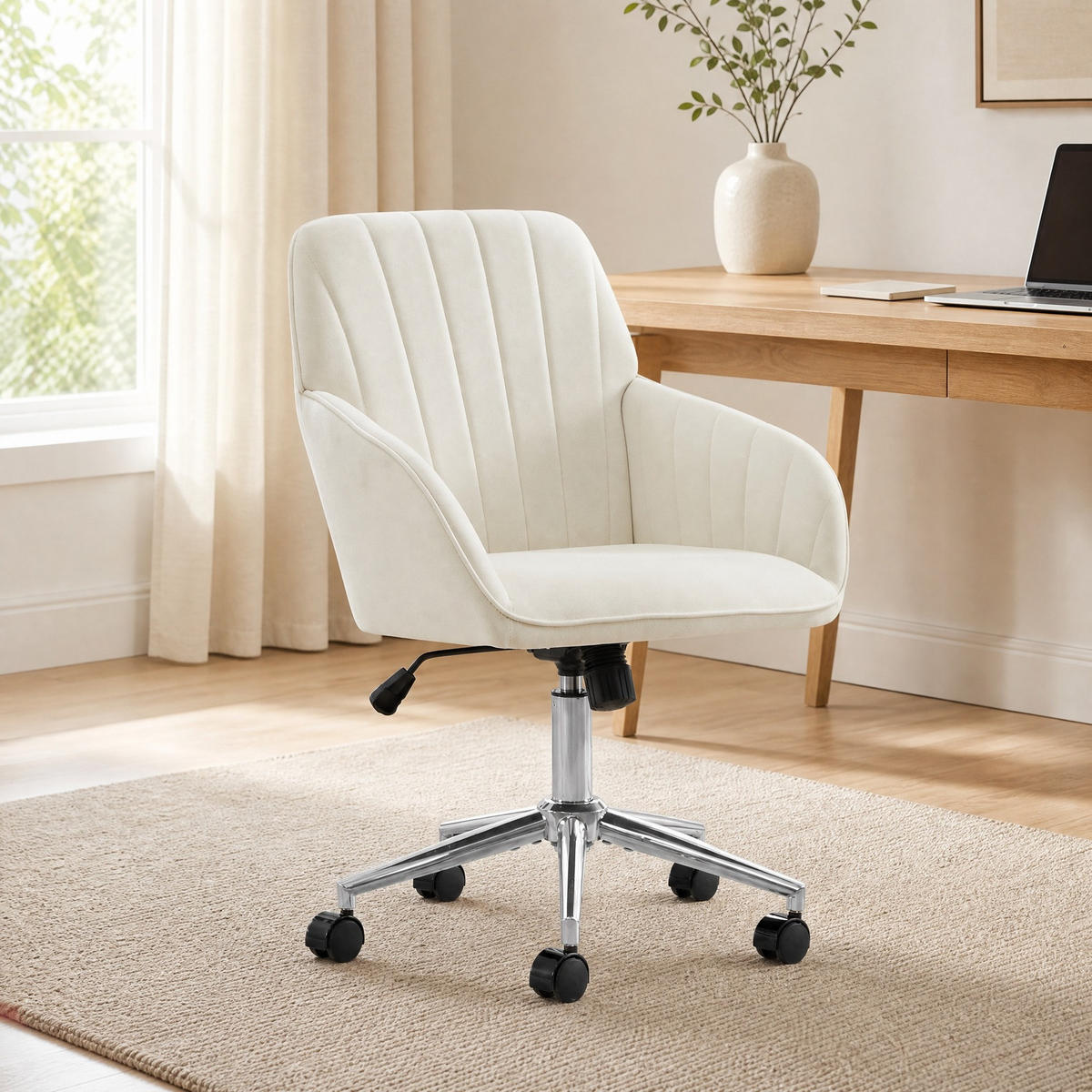 BÜRODREHSTUHL in Weiß 60x60x97 cm mit höhenverstellbarem Sitz und Samtbezug - Weiß, Textil (60/97/60cm) - IVMEU
