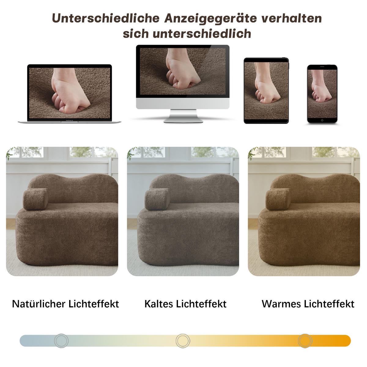 4-SITZER Sofa 384x167x70 cm aus Samtstoff rahmenlos modular, braun - Braun, Textil (167/70/384cm)
