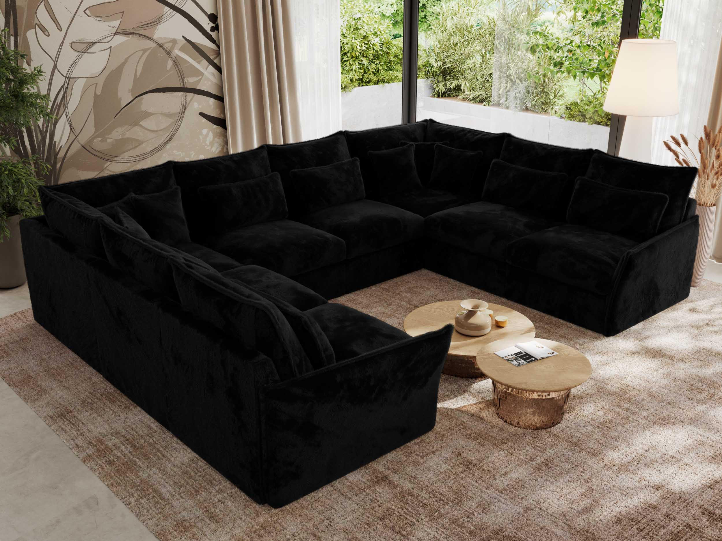 WOHNLANDSCHAFT VERSO U 8M Schwarz Plüsch - Schwarz, Kunststoff/Textil (362/93/270cm) - MKS