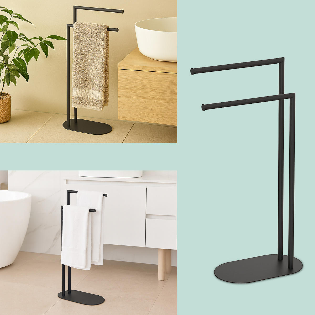 HANDTUCHSTÄNDER - Schwarz, Metall (38.5/78.5/17cm) - Relaxdays
