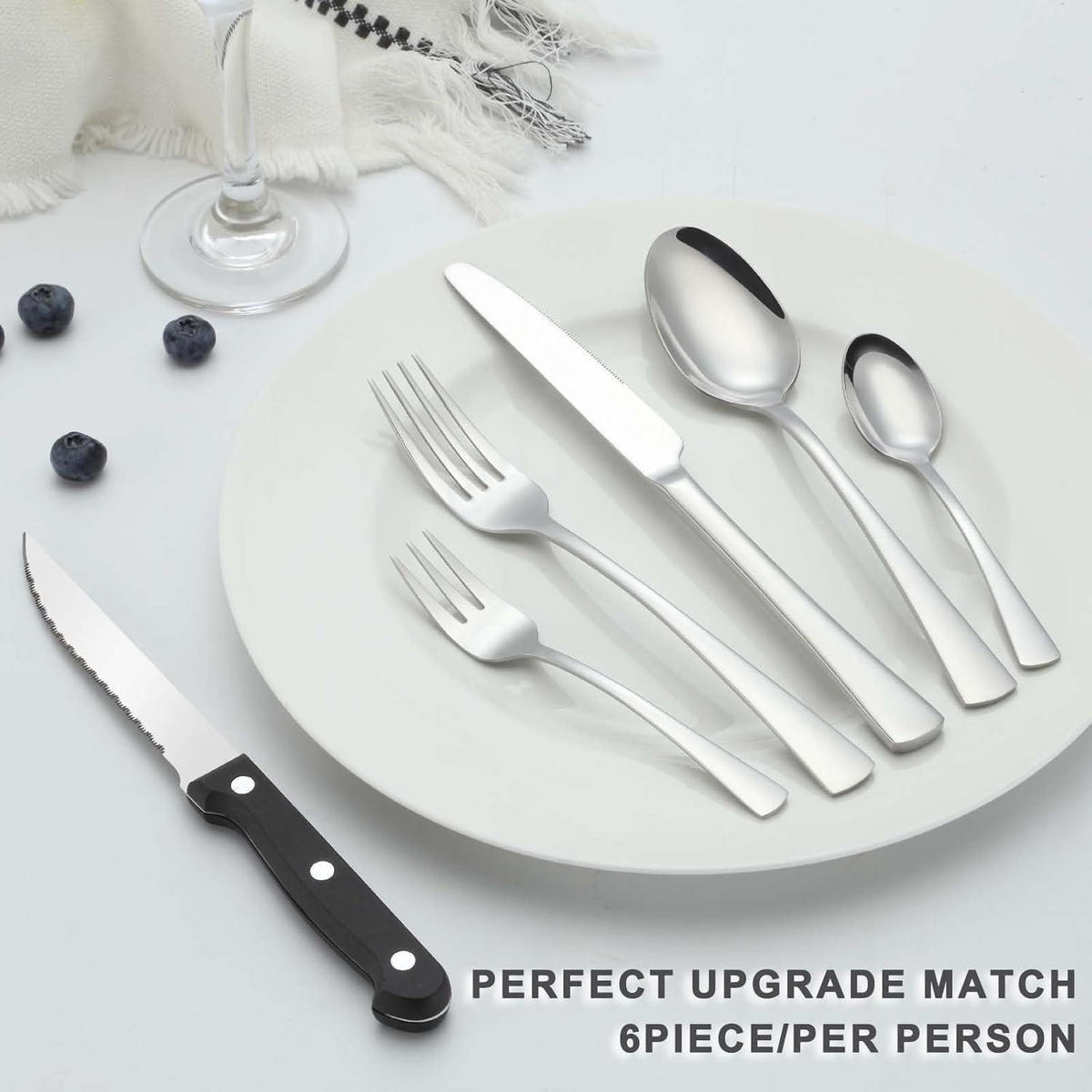 BESTECKSET 36-teilig für 6 Personen Edelstahl spülmaschinenfest - Silberfarben, Metall