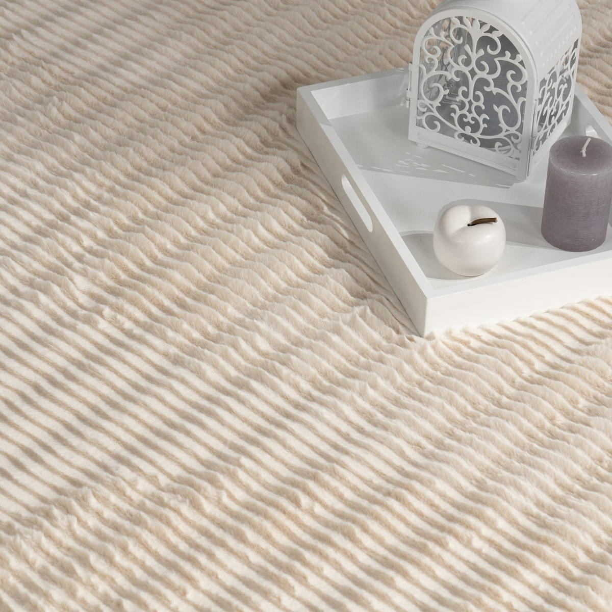 TEPPICH Hochflor waschbar Unifarben Struktur Schlafzimmer Creme Rechteckig 80x150 - Beige, Textil (80/150cm) - KADIMA DESIGN