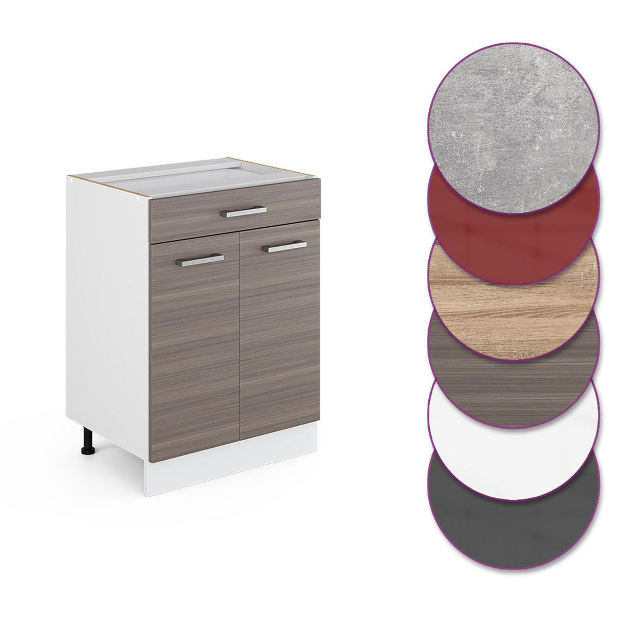 KÜCHENSCHRANK R-Line Edelgrau 60 cm mit Schublade, ohne Arbeitsplatte - Weiß/Braun, Holzwerkstoff (60/81.6/46cm) - Vicco